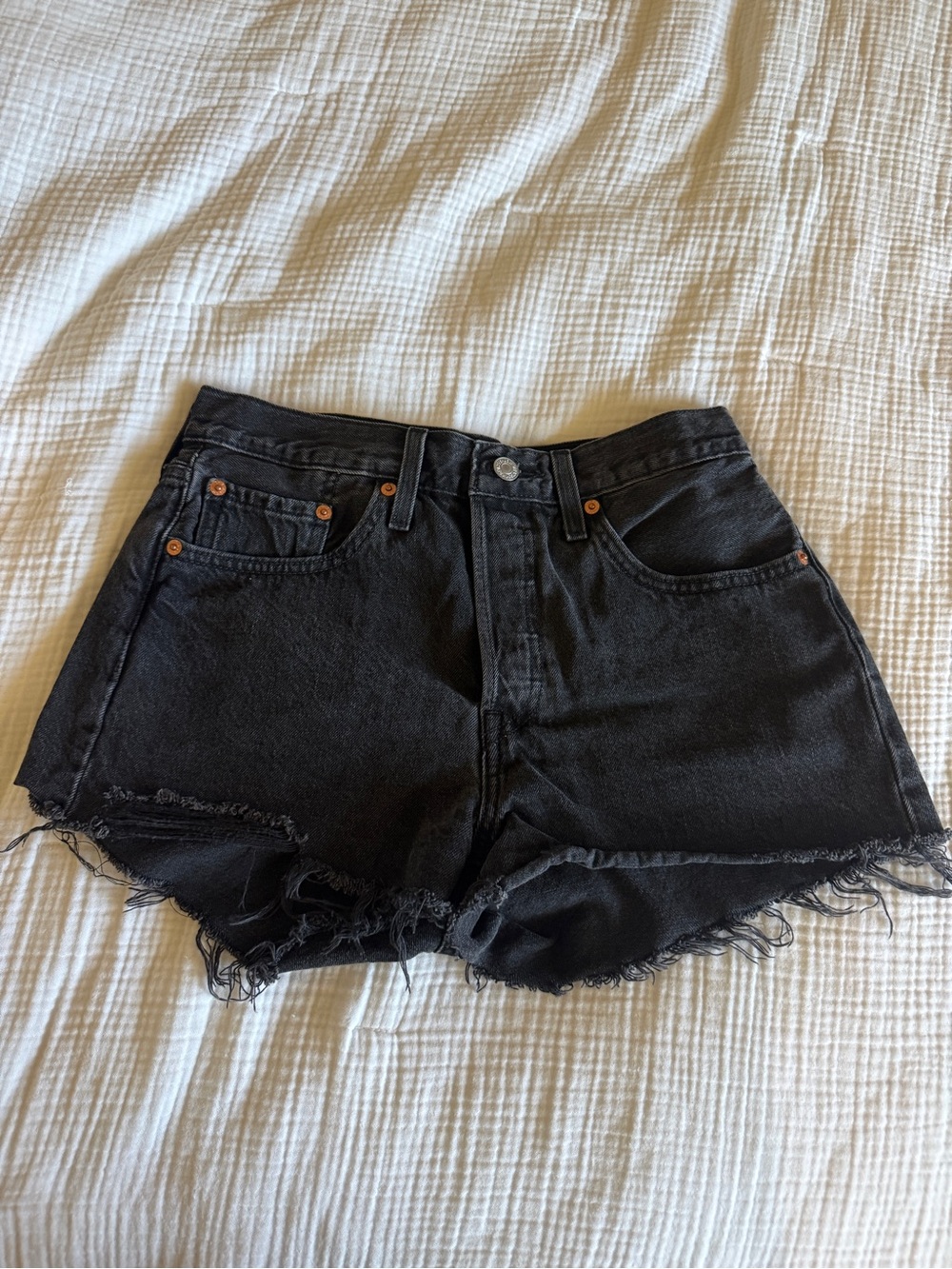 Levi's Black Frayed Hem Denim Cutoff Shorts